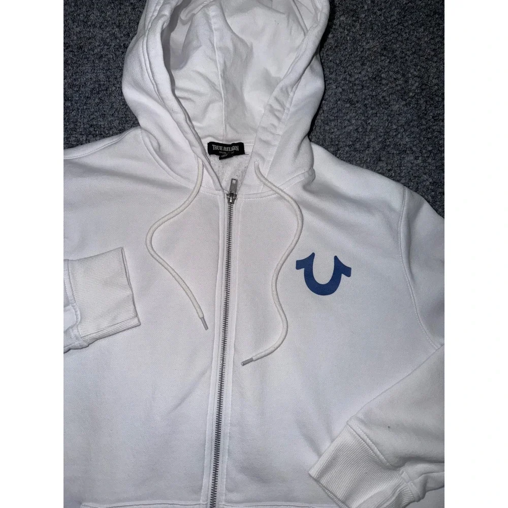 True Religion Buddha Logo World Tour Zip-Up Hoodie white‎ large Y2K